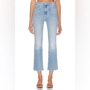 MOTHER Hustler Patch Pocket Ankle High-rise Light Blue Flare Jeans